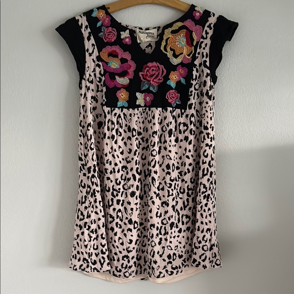 Savanna Jane Embroidered Leopard Print Dress